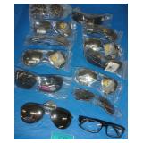 12 pair of new adult sunglasses, 1 pair of readers