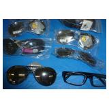 12 pair of new adult sunglasses, 1 pair of readers
