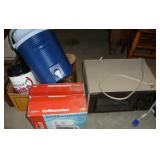 Small Litton microwave, used coffee maker, water jug, twins mug