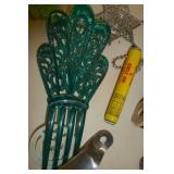 Vintage airplane with folding wings, RCA/Victor radio, jewelry, trick magnetic dogs, hair pin, Shoe horns