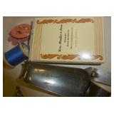 Vintage airplane with folding wings, RCA/Victor radio, jewelry, trick magnetic dogs, hair pin, Shoe horns