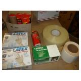 Office supplies - 5 rolls of 3M cover up tape, 2 boxes of latex gloves, box of masks, large roll of tape and roll of labels