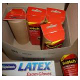 Office supplies - 5 rolls of 3M cover up tape, 2 boxes of latex gloves, box of masks, large roll of tape and roll of labels