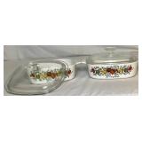 Vintage Corning Ware - 4 Piece Set Spice of Life Casserole Dishes 1 Qt, 2 Qt, 2 Qt, and 10" x 10" x 2" - 4 Dishes, 3 Lids