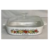 Vintage Corning Ware - 4 Piece Set Spice of Life Casserole Dishes 1 Qt, 2 Qt, 2 Qt, and 10" x 10" x 2" - 4 Dishes, 3 Lids