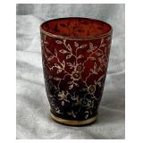 Vintage Venitian Red Gold Gild Decanter with 6 Glasses