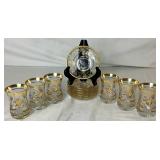Vintage Turkish Gold Plated Coffee Crystal Set of 6 Cups and Saucers