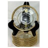 Vintage Turkish Gold Plated Coffee Crystal Set of 6 Cups and Saucers