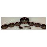 Vintage 9 Piece Japanese Aizu Laquerware Salad Bowl Set