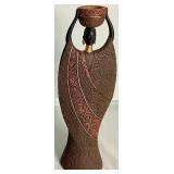 Two Handcarved Senegal Tribal Masks and Pair of African Women Tealight Holders