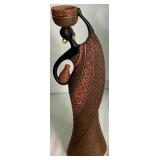 Two Handcarved Senegal Tribal Masks and Pair of African Women Tealight Holders