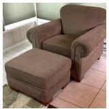 Tan Fabric Armchair and Ottoman (Match Set to Lot 33) - Like New Condition