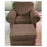 Tan Fabric Armchair and Ottoman (Match Set to Lot 33) - Like New Condition