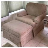 Tan Fabric Armchair with Matching Ottoman