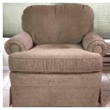 Tan Fabric Armchair with Matching Ottoman