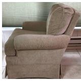 Tan Fabric Armchair with Matching Ottoman