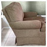 Tan Fabric Armchair with Matching Ottoman