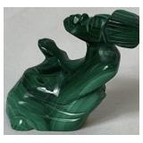 African Malachite Sculpture and Set of 6 Soapstone Coasters with Holder
