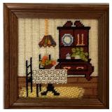 Vintage Framed Needlepoint and Crewel Embroidery Artwork