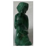 African Malachite Sculpture and Set of 6 Soapstone Coasters with Holder