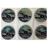 African Malachite Sculpture and Set of 6 Soapstone Coasters with Holder