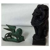 Bronze? St. Marks Winged Lion of Venice Statue and Chalkware Lion Figurine