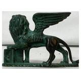Bronze? St. Marks Winged Lion of Venice Statue and Chalkware Lion Figurine