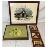 Vintage Framed Needlepoint and Crewel Embroidery Artwork