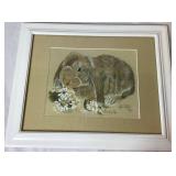 "Lunching Lop" Jean Haefele 907/1000 Signed Framed Art - 16.5" W x 13.5" H