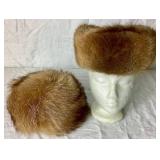 2 Vintage Fur Hats- Russian Style Fur Cap and Pillbox Fur Hat
