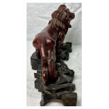 Vintage Japanese Hand Carved Wooden Lion Sculpture with Custom Stand