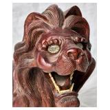 Vintage Japanese Hand Carved Wooden Lion Sculpture with Custom Stand