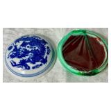 Chinese Seal Stamp Set Made of Soapstone  in Tradional Box with a Porcelain Ink Pad and Vintage Chinese Book