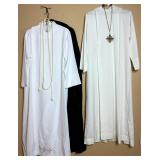 Set of 2 Long White Albs with Braided Belt & Crucifix - Gaspard & Co. One Medium and One XL