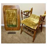Norwegian Antique Adjustable Chair Table -Good original condition with significant green velvet fabric fading