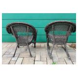 Pair of Woven Wicker Chairs with Covers - One Rocker and One Stationary Chair