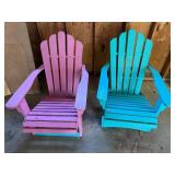 Pair of Pink and Blue Wooden Adirondack Chairs