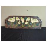 Vintage Handcrafted Wooden Plaque with Calla Lily Design