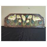 Vintage Handcrafted Wooden Plaque with Calla Lily Design