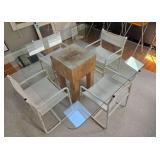 Modern Glass Dining Table with 4 White Chairs - rug not inc
