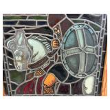 Vintage Stained Glass Panel with Knight and Horse Design
