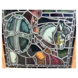 Vintage Stained Glass Panel with Knight and Horse Design