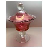 John Ridgway, Staffordshire Platter, Vintage Ironstone Platters and Cranberry Flashed Glass Bowl w Matching Lid