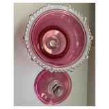 John Ridgway, Staffordshire Platter, Vintage Ironstone Platters and Cranberry Flashed Glass Bowl w Matching Lid