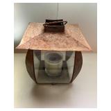 Gustav Stickley Hammered Copper Tea Kettle with Tray and Metal Candle Lantern