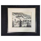 Framed Landscape Etching Artwork
