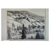 Framed Landscape Etching Artwork
