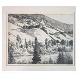 Framed Landscape Etching Artwork