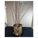 Antique Peerage Brass Planter with Lion Head Handles and Decorative Sticks