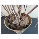 Antique Peerage Brass Planter with Lion Head Handles and Decorative Sticks